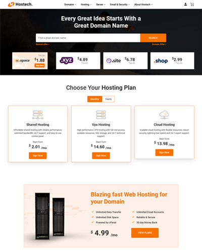 hostech web hosting template