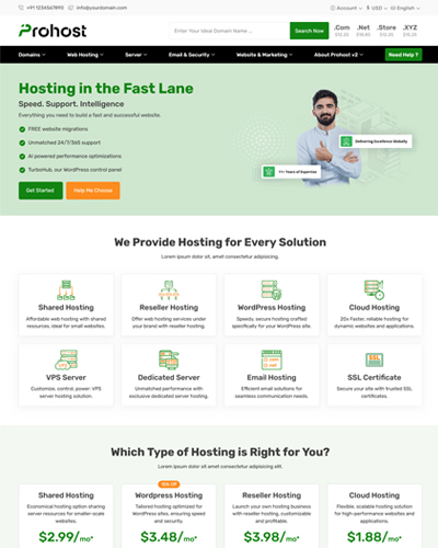 prohost new web hosting template