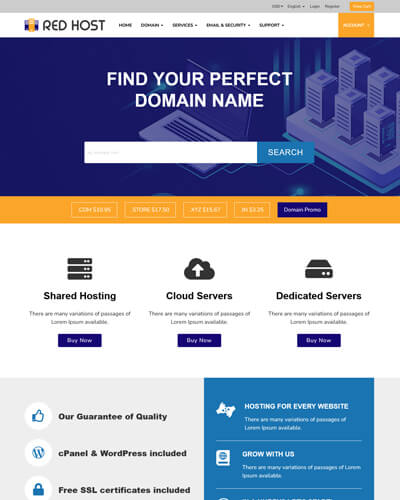 redhost web hosting template