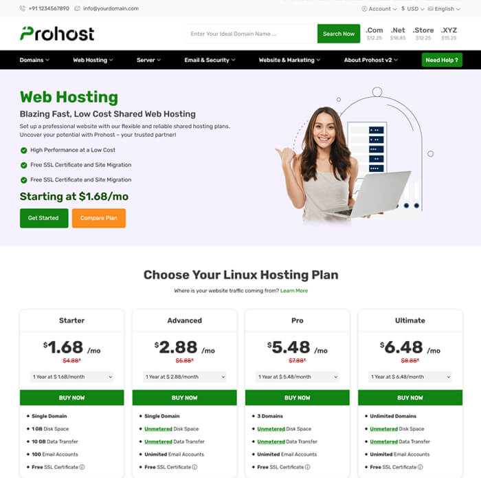 web hosting site themes